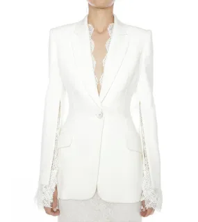 Blazer bianco nero Giacca da donna Donna Autunno Inverno New Split maniche in pizzo Blazer a un bottone Blazer di alta qualità