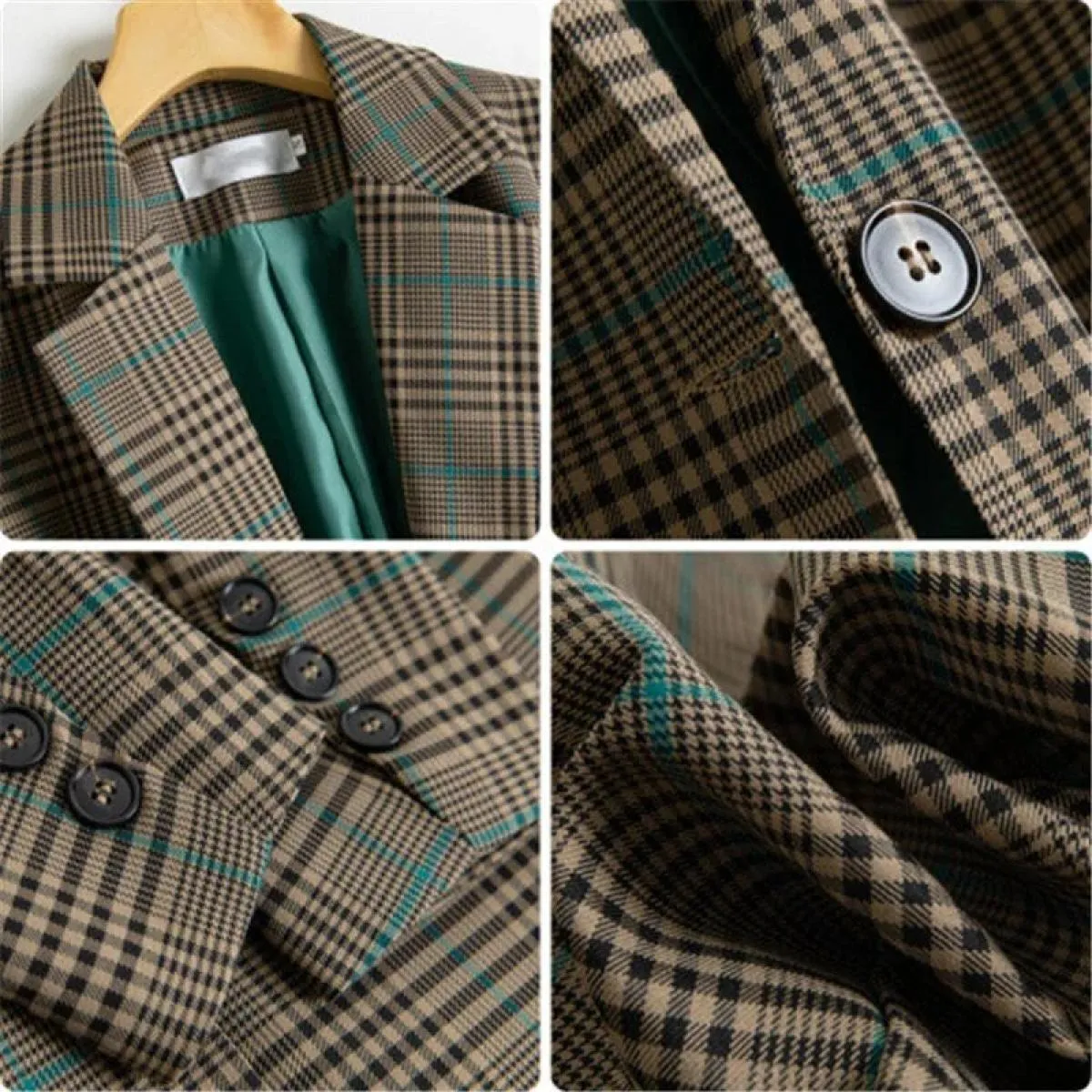 Blazer scozzese da donna elegante Capispalla da donna Cappotto autunnale primaverile Cappotto a maniche lunghe con bottone singo