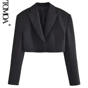Kpytomoa Cappotto blazer corto moda donna Cappotto vintage a maniche lunghe con bottoni nascosti Capispalla femminile Chic Top B