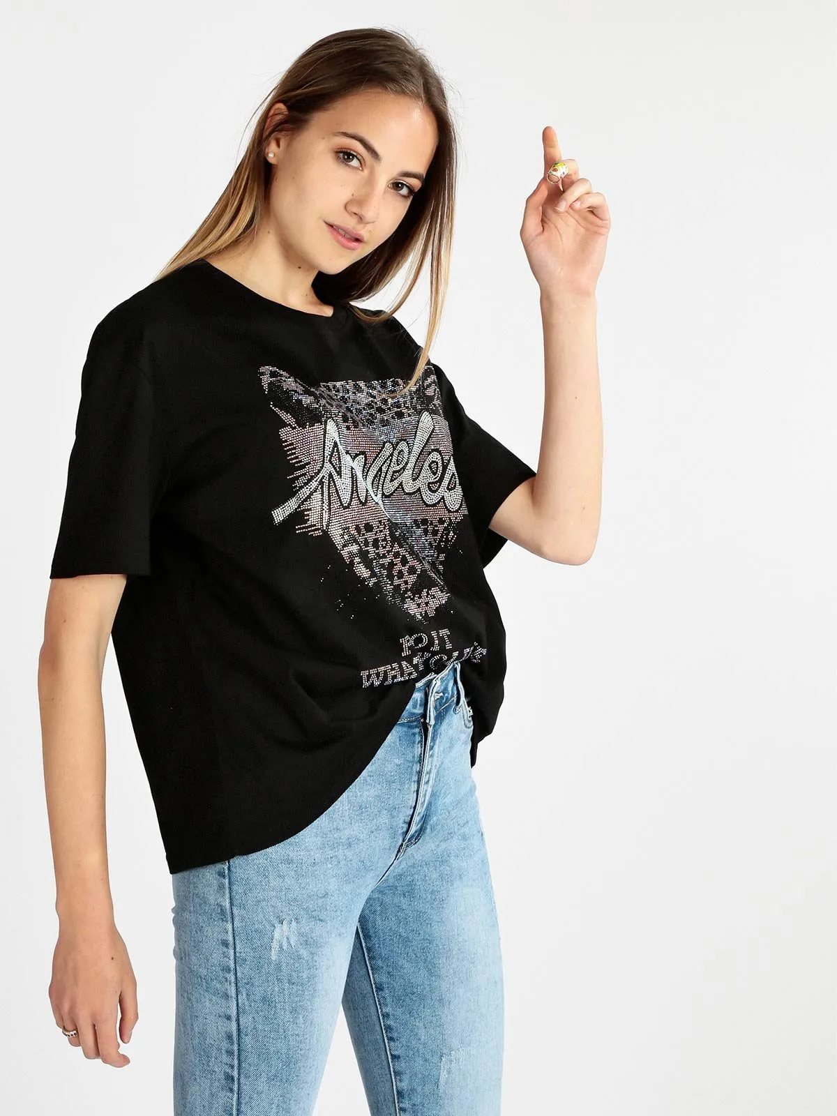Solada T-shirt femme oversize avec strass